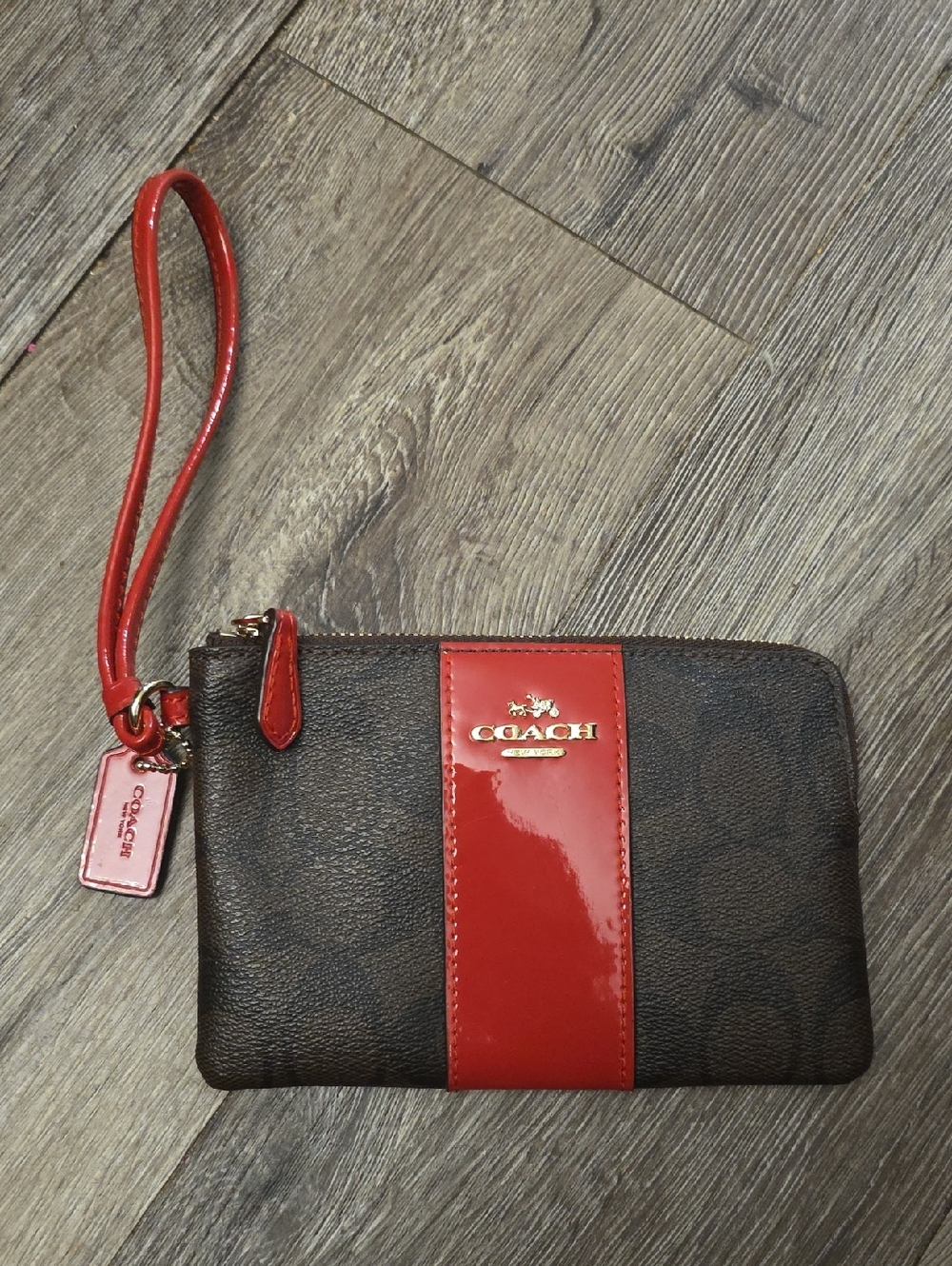 COACH Brown And Red Wristlet